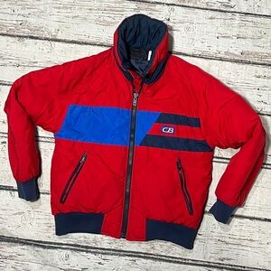 Vintage CB Sports Red Zip Up 1980s Coat Winter Red Ski Skiing Jacket Boys Kids